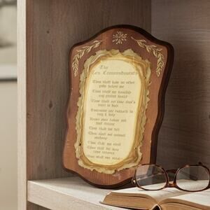 Vintage Homco Home Interiors Ten Commandments Brass Wood Wall Plaque Religious